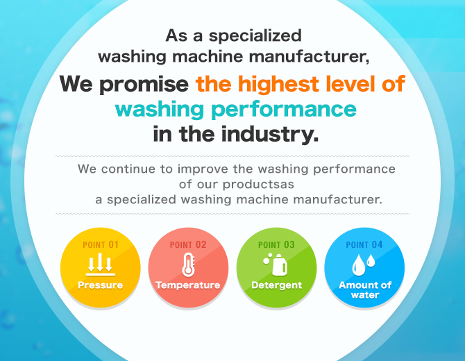 As a specialized washing machine manufacturer, We promise the highest level of washing performance in the industry. We continue to improve the washing performance of our products as a spacialized washing machine manufacturer.